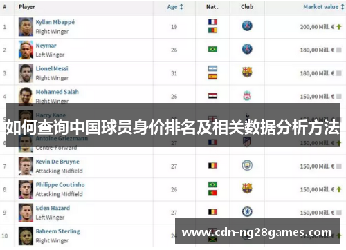 如何查询中国球员身价排名及相关数据分析方法 如何查询中国球员身价排名及相关数据分析方法